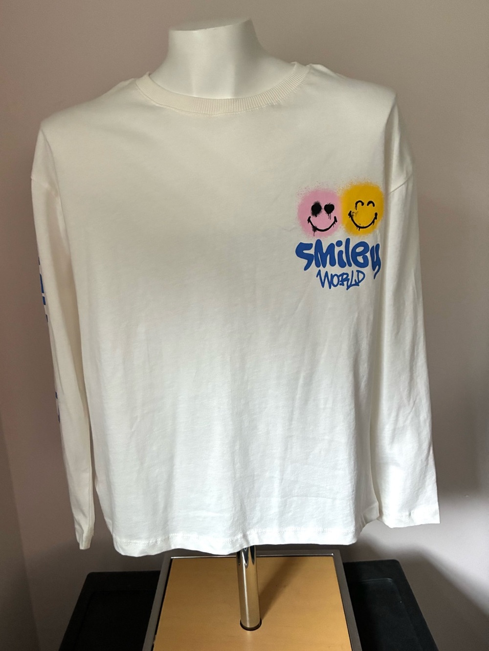 Zara Girls Cream Long-Sleeve Tee with Pink & Yellow Smiley Graphics